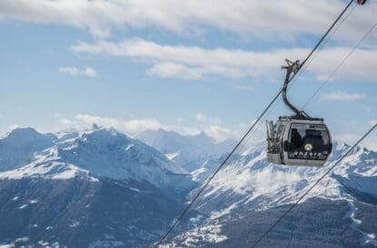Spectacular views from a cable car in Anzere, Switzerland’s premiere mountain resort. Credit Michael Meusburger