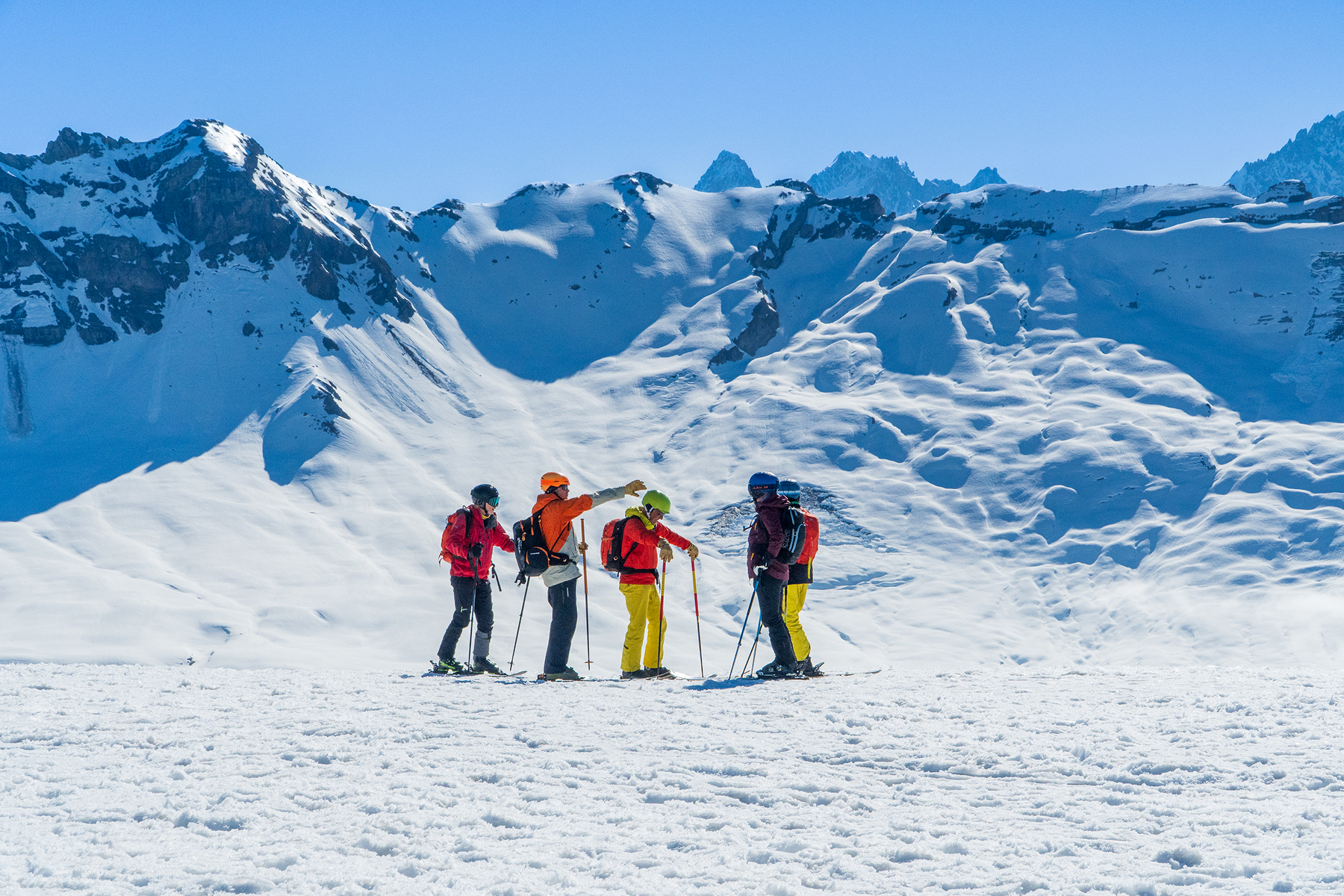 Guide leading a group on an Off Piste Guiding holiday