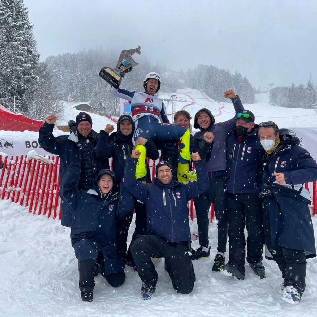 Group of skiers with Dave Ryding
